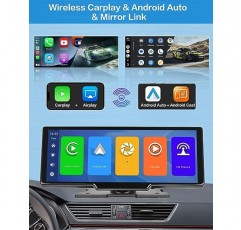 무선 Carplay Android 자동 휴대용 자동차 스테레오, 10.26인치 HD 자동차 재생 화면 대시 캠, 1080P 백업 캠, 64G TF 카드, 루프 녹음, Airplay, GPS Navi, Bluetooth, FM 송신기, AUX