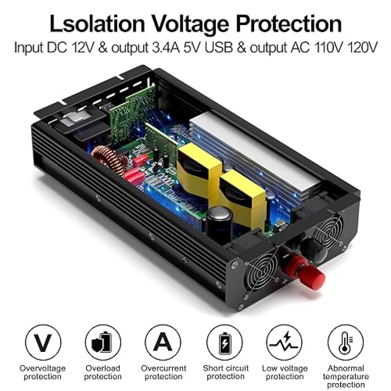 3000W 전원 인버터, 12V DC에서 AC 110V120V 피크 전력 6000W, 2AC 콘센트 및 3.4USB 포트, 전력 변환기 야외 활동, 긴급 상황, 차량 트럭 RV 태양계용 LCD 디스플레이 자동차 인버터