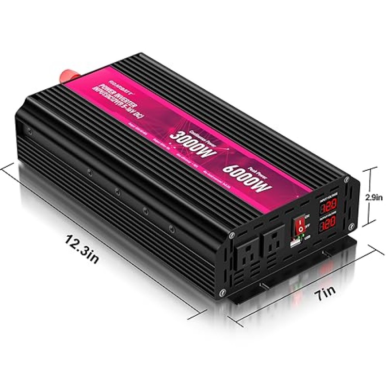 3000W 전원 인버터, 12V DC에서 AC 110V120V 피크 전력 6000W, 2AC 콘센트 및 3.4USB 포트, 전력 변환기 야외 활동, 긴급 상황, 차량 트럭 RV 태양계용 LCD 디스플레이 자동차 인버터