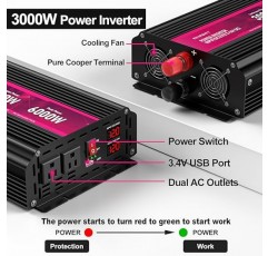 3000W 전원 인버터, 12V DC에서 AC 110V120V 피크 전력 6000W, 2AC 콘센트 및 3.4USB 포트, 전력 변환기 야외 활동, 긴급 상황, 차량 트럭 RV 태양계용 LCD 디스플레이 자동차 인버터