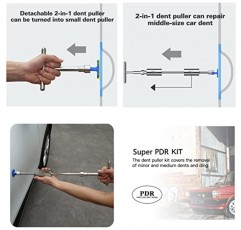 슈퍼 PDR 93PCS 페인트가 없는 덴트 수리 키트, 자동차 덴트 제거 도구, 덴트 리프터가 포함된 덴트 풀러 키트, 브리지 풀러, 자동차 바디 덴트용 슬라이드 해머 T-바, 키트에는 접착제 제거 도구 포함