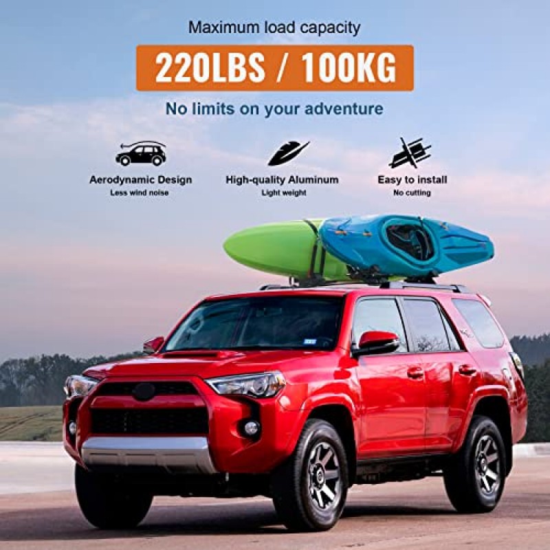 최대 로딩 220lb 헤비 듀티 루프 랙 크로스 바 Toyota 4Runner 2010-2023, 알루미늄 크로스바 옥상 카고 백 카약 자전거 수하물 스노우 보드 스키 보드 캐리어