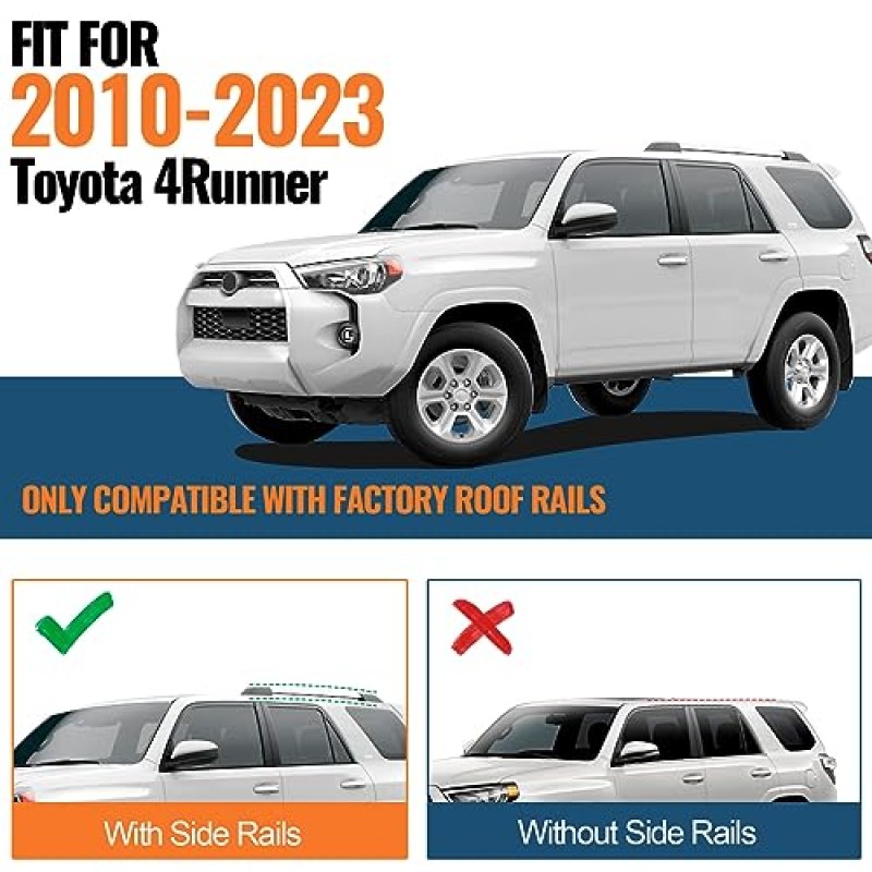 최대 로딩 220lb 헤비 듀티 루프 랙 크로스 바 Toyota 4Runner 2010-2023, 알루미늄 크로스바 옥상 카고 백 카약 자전거 수하물 스노우 보드 스키 보드 캐리어