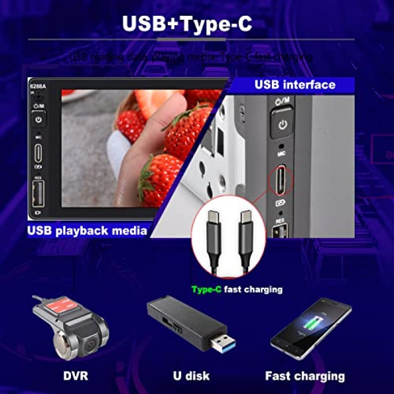 6.9인치 단일 Din 터치스크린 차량용 스테레오, 2GB+32GB 2Type-C&USB 고속 충전 단일 Din 무선 Apple Carplay Android Auto,1080P HD GPS 네비게이션 핸즈프리 WiFi, 미러 링크/SWC/FM/AM,Bluetooth5.1
