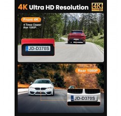 SUVCON 4K 대시 캠 전면 및 후면, 차량용 듀얼 대시 카메라 4K+1080P 대시보드 자동차 카메라 내장 Wi-Fi GPS, 24시간 주차 모니터, 나이트 비전, 루프 녹화, WDR, 170° 광각, 무료 32GB 카드