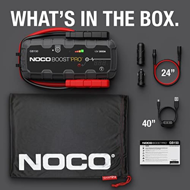 NOCO Boost Pro GB150 3000A UltraSafe 자동차 배터리 점프 스타터, 12V 배터리 팩, 배터리 부스터, 점프 박스, 9.0L 가솔린 및 7.0L 디젤 엔진용 휴대용 충전기 및 점퍼 케이블