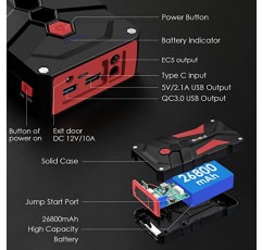 BIUBLE 점프 스타터 3000A 피크 26800mAh 12V 자동차 점프 스타터 자동 배터리 부스터 팩, USB 빠른 충전 3.0, LED 조명이 장착된 리튬 점프 박스(최대 10L 가스 또는 8L 디젤 엔진)