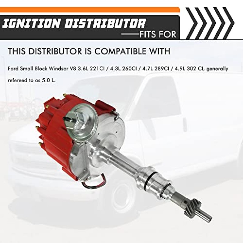SBF 소형 블록 포드 260 289 302 5.0 65K 볼트 코일이 있는 점화 HEI 분배기 1030213 PE330U 빨간색 캡용 완전한 점화 분배기 교체