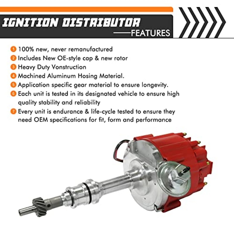 SBF 소형 블록 포드 260 289 302 5.0 65K 볼트 코일이 있는 점화 HEI 분배기 1030213 PE330U 빨간색 캡용 완전한 점화 분배기 교체