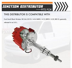 SBF 소형 블록 포드 260 289 302 5.0 65K 볼트 코일이 있는 점화 HEI 분배기 1030213 PE330U 빨간색 캡용 완전한 점화 분배기 교체