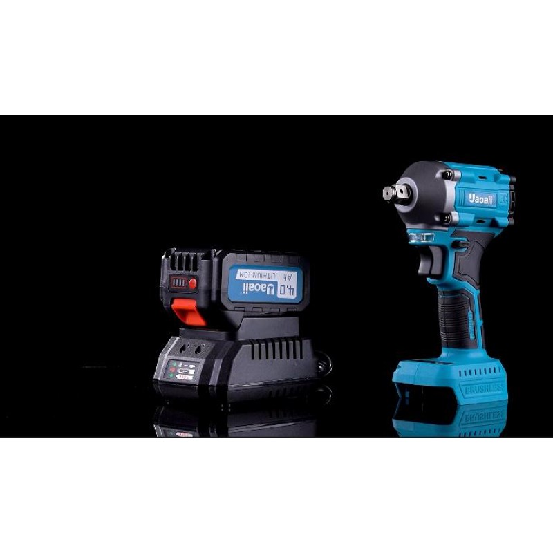Uaoaii 무선 임팩트 렌치 컴팩트한 크기, 1/2 파워 임팩트 건 브러시리스 420ft-lbs(550N.m), 4.0A 리튬 이온 배터리 포함, 고속 충전기, 소켓, 드릴 및 나사 비트, 3 in 1 다기능