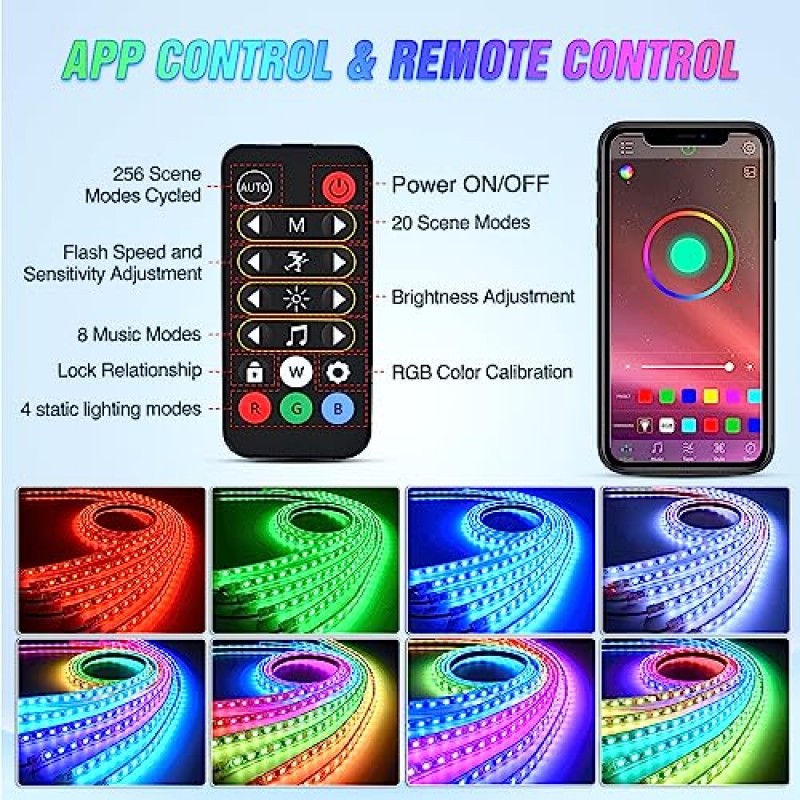 Nilight 6Pcs 자동차 언더글로우 네온 액센트 스트립 조명 300 LED RGBIC 멀티 컬러 DIY 사운드 활성 기능 음악 모드, 앱 제어 및 원격 제어 언더바디 라이트 스트립, 2년 보증