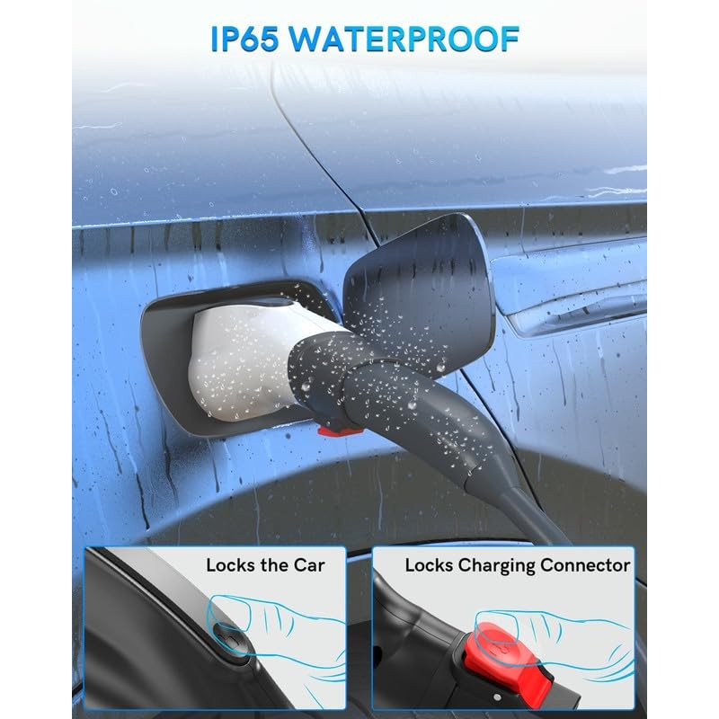 Tesla to J1772 어댑터, J1772 EV에 적합한 안전 인증 Tesla 충전기 어댑터, 보안 잠금 장치가 있는 최대 60A 250V, Tesla 벽/목적지/모바일 충전기용 Tesla to J1772 EV 충전 어댑터