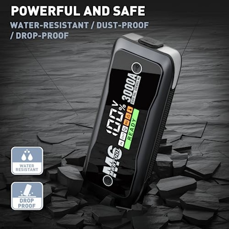 MOSTOOL M6 3000A 피크 자동차 배터리 점프 스타터 배터리 팩, 휴대용 점퍼 박스, 배터리 부스터 시작, 10.0L 가스 및 8.0L 디젤 엔진용 12V 자동차 배터리 충전기 및 점퍼 케이블