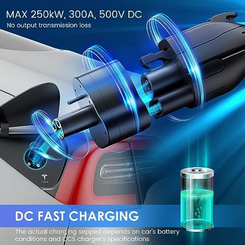 EVJUICION CCS-Tesla 어댑터, Tesla 모델 3/Y/S/X용 최대 250kW/300A/500V DC 고속 충전, CCS 플러그가 있는 레벨 3 충전 스테이션 지원, Tesla 소유자용 DC 충전기 어댑터