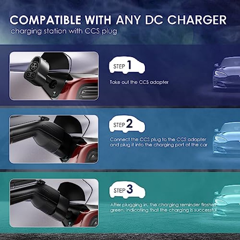 EVJUICION CCS-Tesla 어댑터, Tesla 모델 3/Y/S/X용 최대 250kW/300A/500V DC 고속 충전, CCS 플러그가 있는 레벨 3 충전 스테이션 지원, Tesla 소유자용 DC 충전기 어댑터