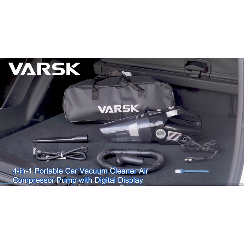 VARSK 4-in-1 차량용 진공 청소기 고출력, 타이어 팽창기 휴대용 차량용 진공 청소기(디지털 타이어 압력 게이지 포함) LCD 디스플레이 및 LED 조명, 12V DC, 15FT 코드, 남성 여성용 필수 자동차 액세서리