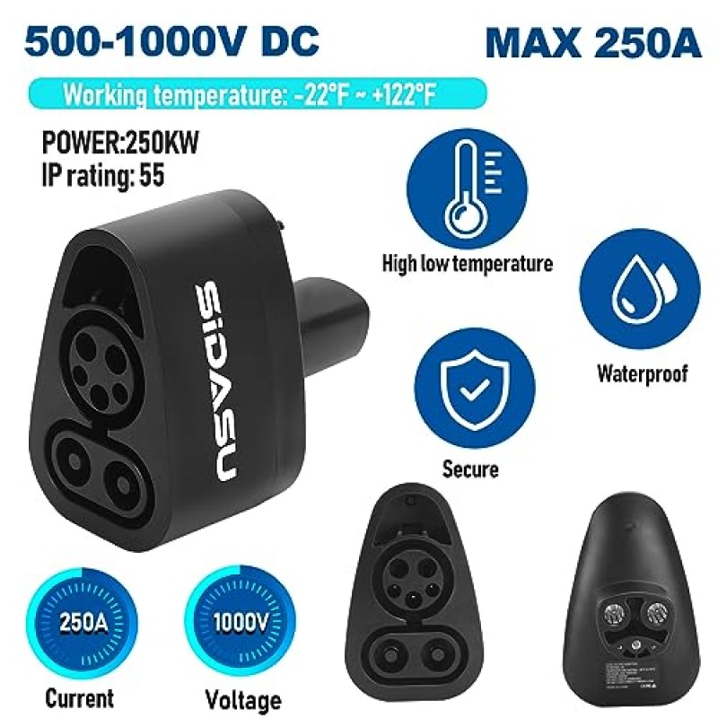 Sidasu CCS1-Tesla 어댑터 250kw CCS 콤보 1 어댑터 Tesla 모델 3,Y, S 및 X용 250KW AC 전원 CCS1에 적합한 고속 충전 CCS 플러그가 있는 레벨 3 고속 충전 스테이션과 호환되는 자동차 사용 가능