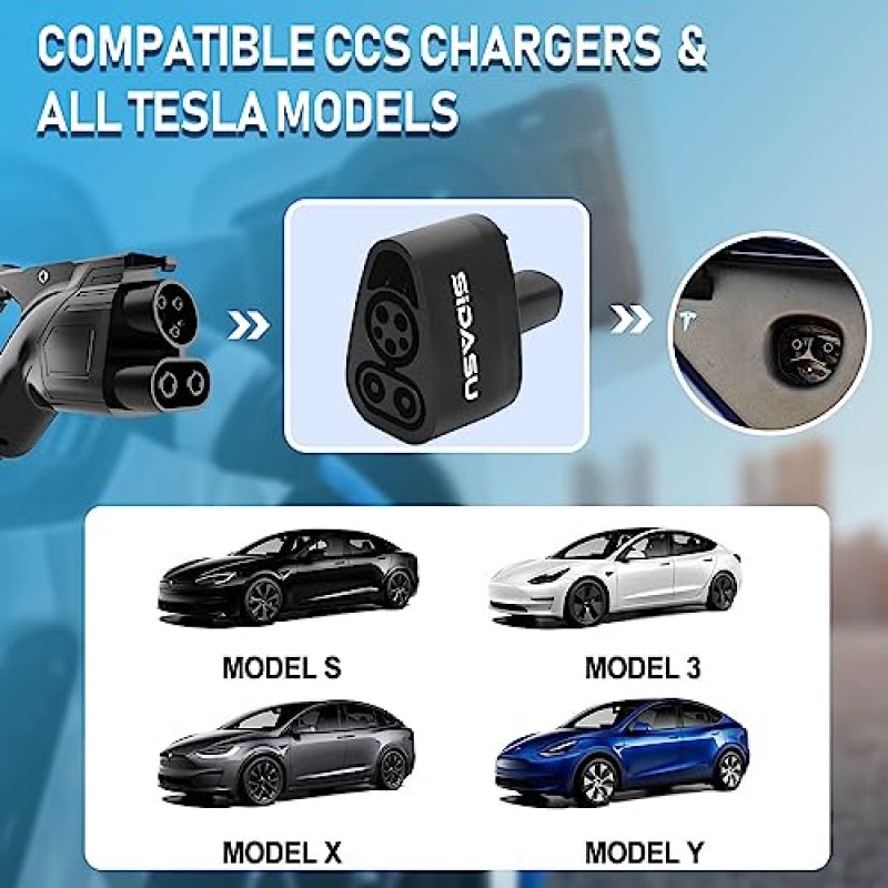 Sidasu CCS1-Tesla 어댑터 250kw CCS 콤보 1 어댑터 Tesla 모델 3,Y, S 및 X용 250KW AC 전원 CCS1에 적합한 고속 충전 CCS 플러그가 있는 레벨 3 고속 충전 스테이션과 호환되는 자동차 사용 가능