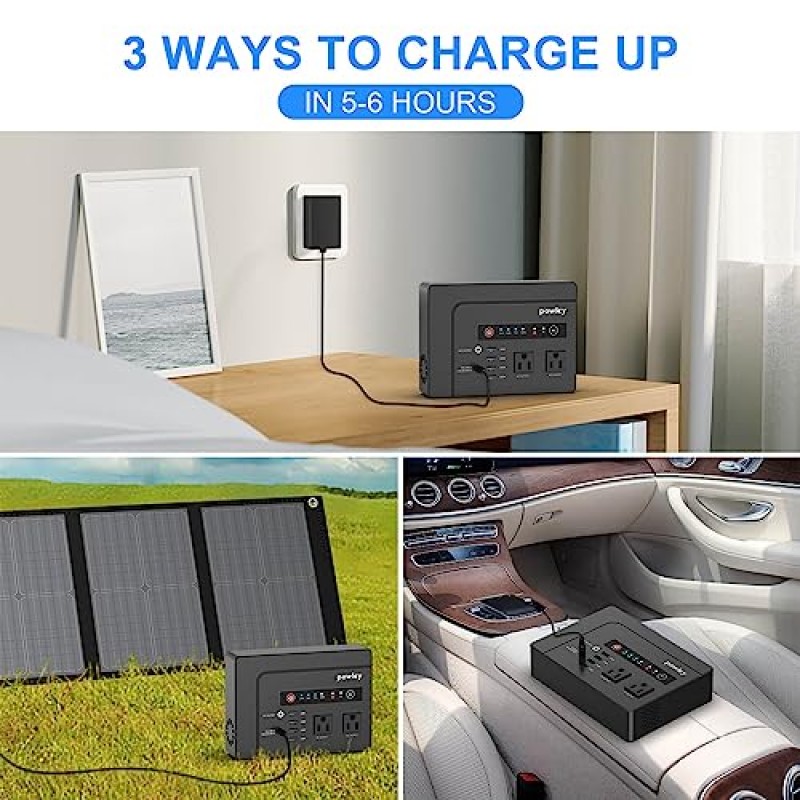 Powkey 휴대용 발전소 200W, 146Wh DC USB AC 콘센트가 있는 휴대용 태양열 발전기 배터리 팩, 캠핑 여행 RV 야외 가정 비상 정전을 위한 42000mAh 리튬 배터리 백업 전원 공급 장치