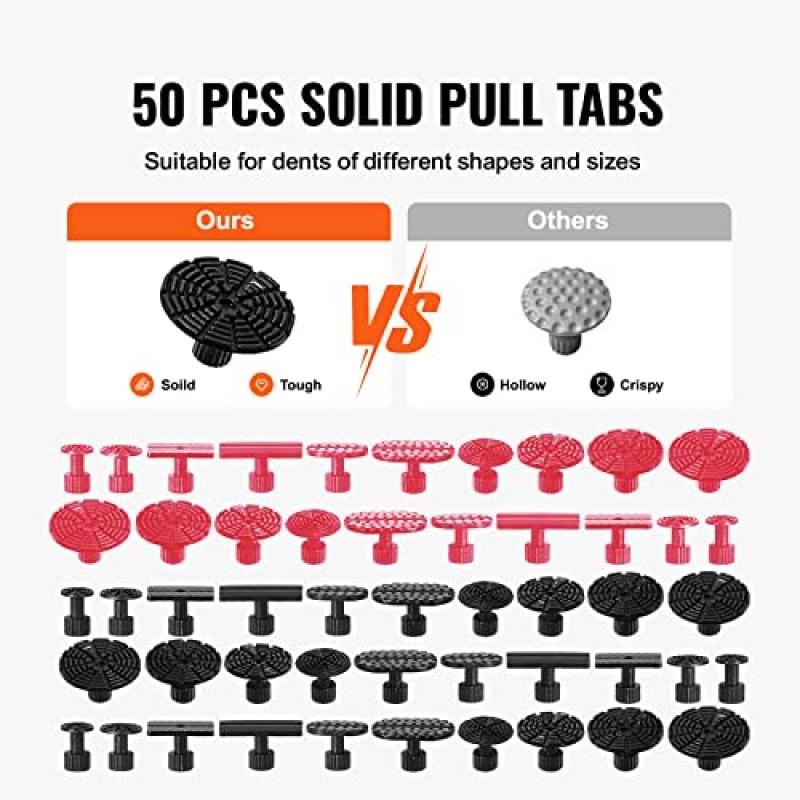 VEVOR 107 PCS 덴트 제거 키트, 골든 리프터, 브릿지 풀러, 슬라이드 해머 T-바 덴트 풀러, 자동차 바디 덴트용 흡입 컵 덴트 풀러, 우박 손상, 도어 딩이 포함된 페인트 없는 덴트 수리 키트