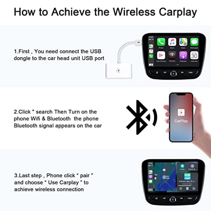 Apple용 CarPlay 무선 어댑터 공장 유선 CarPlay 2023용 무선 CarPlay 어댑터 업그레이드 플러그 앤 플레이 동글은 유선을 무선으로 빠르고 쉽게 변환하며 iOS 10+ 및 iPhone 6 시리즈용