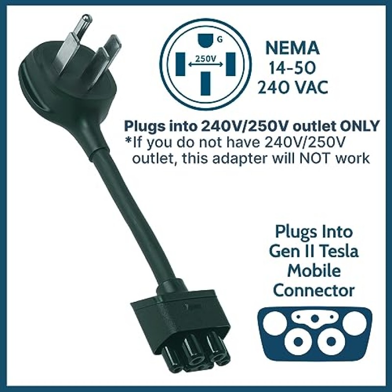 Tesla Gen 2 모바일 휴대용 충전기용 LENZ NEMA 14-50 어댑터, Tesla 모바일 충전기를 32Amp(14-50 길이 10