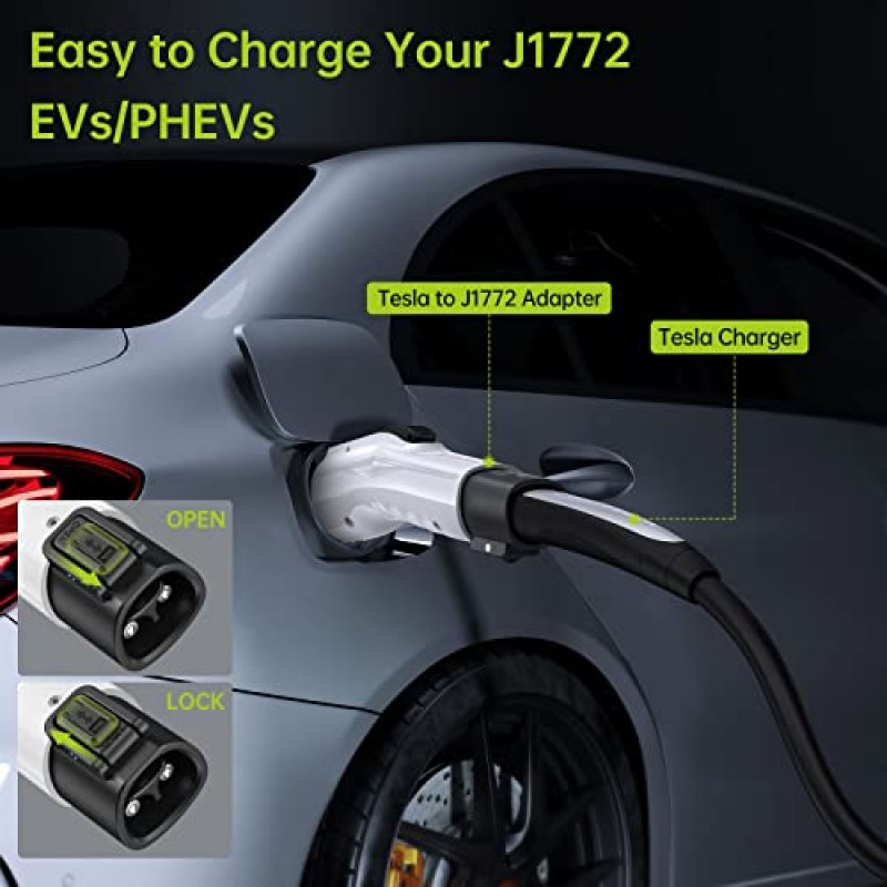 J1772 PHEV 및 EV용 Syncwire Tesla-J1772 어댑터, 48A/250V AC, Tesla 고전력 커넥터, 대상 충전기 및 모바일 커넥터와 호환 가능 - 흰색