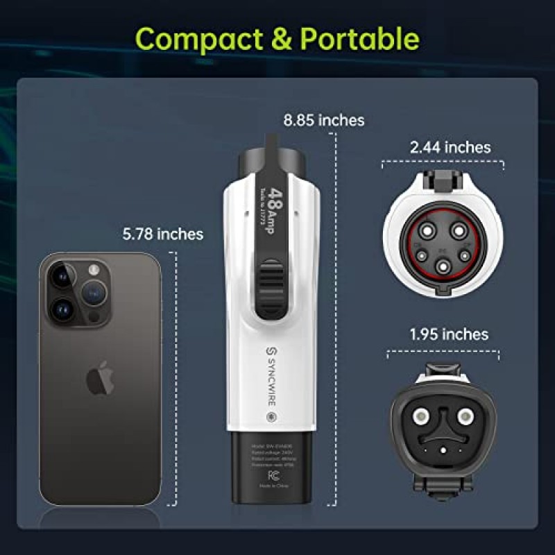 J1772 PHEV 및 EV용 Syncwire Tesla-J1772 어댑터, 48A/250V AC, Tesla 고전력 커넥터, 대상 충전기 및 모바일 커넥터와 호환 가능 - 흰색