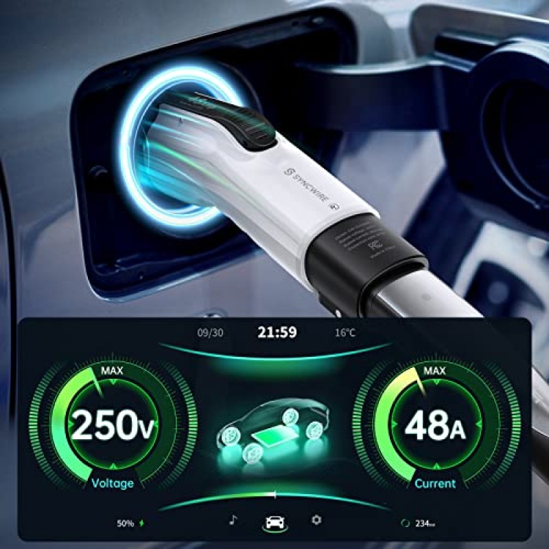 J1772 PHEV 및 EV용 Syncwire Tesla-J1772 어댑터, 48A/250V AC, Tesla 고전력 커넥터, 대상 충전기 및 모바일 커넥터와 호환 가능 - 흰색