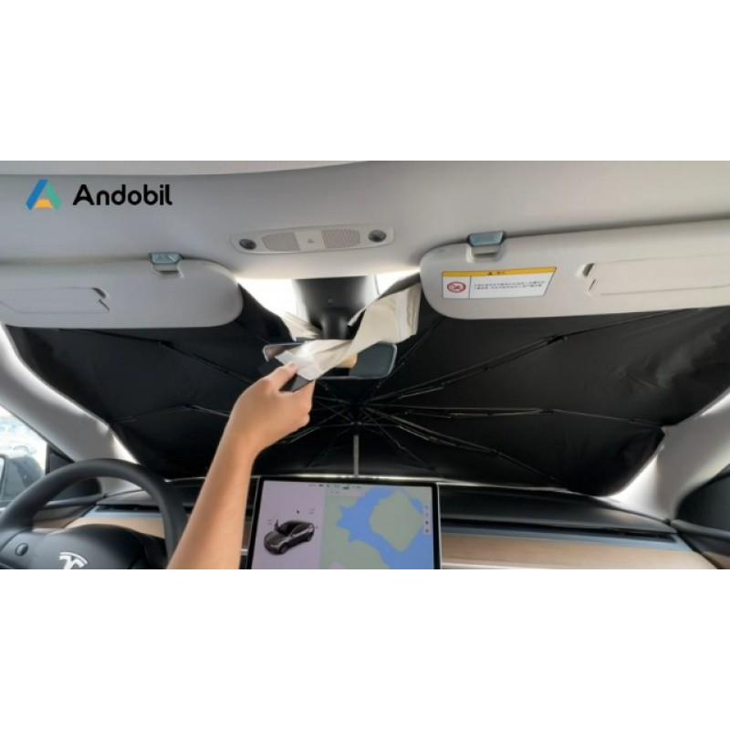 (2023 업그레이드) andobil Tesla Windshield Sun Shade Umbrella [초단열 보호] Sun Visor Protector, 2016-2023 Tesla Model 3/Y 액세서리용 개폐식 전면 창 차양 커버