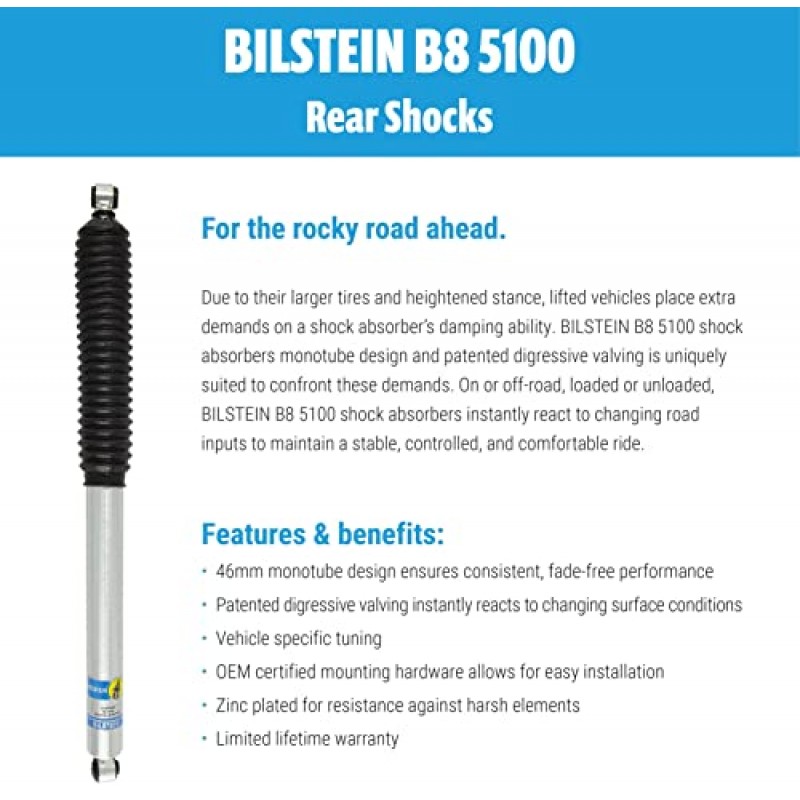 Bilstein 5100 시리즈 2017-2022 Ford F250 F350 Super Duty 전면 및 후면 충격 흡수 장치 세트(2-2.5인치 전면 리프트 및 0-1인치 후면 리프트 포함) | TrendsAuto 데칼 포함 | 24-274951 24-274968