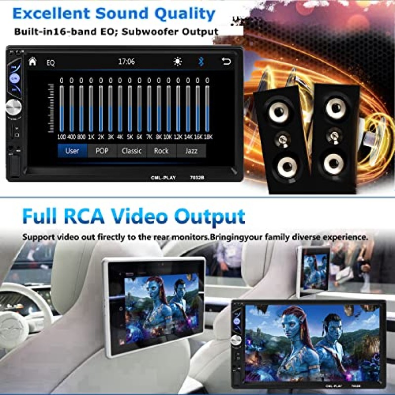 Apple Carplay 및 Android Auto가 포함된 ACTASIAN 더블 딘 자동차 스테레오, 백업 카메라, 블루투스, 미러 링크, FM/MP3/USB/TF/SWC/서브우퍼, 보조 입력이 포함된 7인치 터치스크린 자동차 라디오
