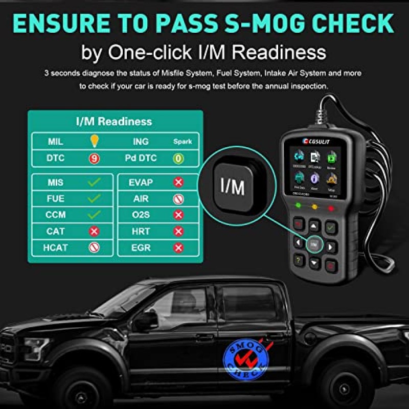 스모그 검사 및 엔진 라이트 재설정 확인, 오류 코드 읽기/지우기, 라이브 데이터, DTC 조회, 온보드 모니터 테스트, 1996년 이후 모든 자동차에 대한 진단 검사 도구가 포함된 자동차 코드 리더 CGSULIT SC301 OBD2 스캐너