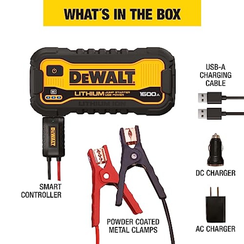 DeWalt DXAELJ16 1600 피크 앰프 점프 스타터 배터리 부스터(USB 파워 스테이션 포함)