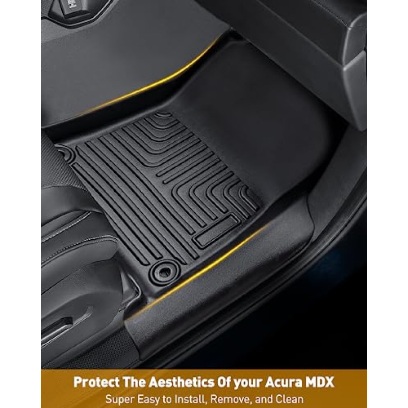 Acura MDX 바닥 매트 2024 2023 2022, 카고 라이너가있는 맞춤형 1 차 및 2 차 및 3 행, 방수 자동차 매트 전천후 가드 무취 TPE 고무 바닥 라이너 Acura MDX 액세서리 용 풀 세트