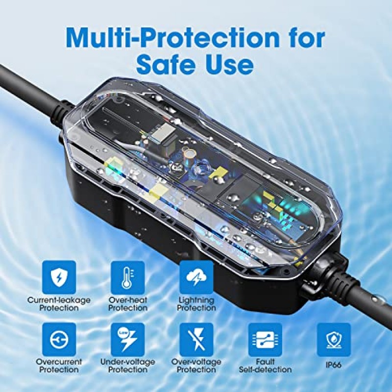 WORKERSBEE 레벨 2 EV 충전기, 110V-240V 32Amp, NEMA 14-50 플러그, 25피트 연장 코드, 실내/실외 휴대용 EVSE 전기 자동차 충전기, J1772 EV와 호환 가능