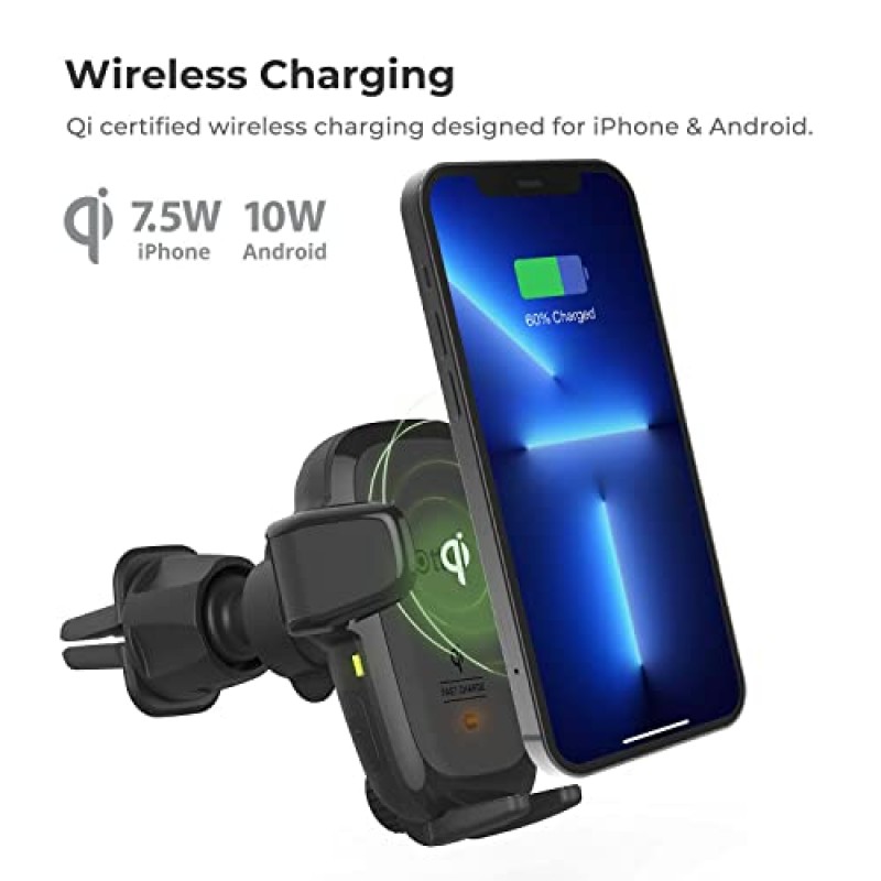 iOttie Auto Sense Qi 무선 차량용 충전기 - 자동 클램핑 무선 충전 CD 슬롯 및 에어벤트 Google Pixel, iPhone, Samsung Galaxy, Huawei, LG 및 기타 스마트폰용 휴대폰 마운트 콤보