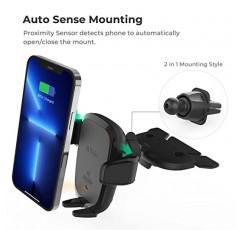 iOttie Auto Sense Qi 무선 차량용 충전기 - 자동 클램핑 무선 충전 CD 슬롯 및 에어벤트 Google Pixel, iPhone, Samsung Galaxy, Huawei, LG 및 기타 스마트폰용 휴대폰 마운트 콤보