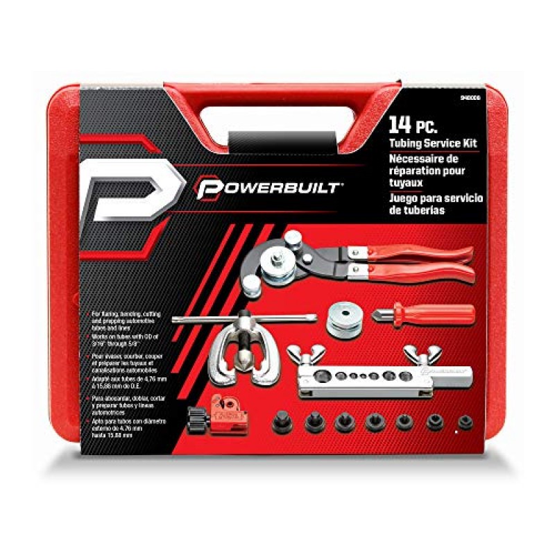 Powerbuild 14피스 마스터 튜빙 서비스 키트, 자동차 브레이크, 변속기, 오일 라인, 어댑터 및 도구 세트용 절단 및 플레어 금속 튜브 - 948006