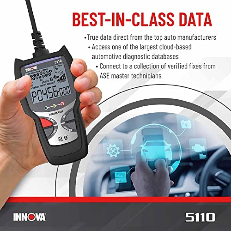 INNOVA 5110 OBD2 스캐너, 사용하기 쉬운 ABS용 스캔 도구(스모그 점검 및 엔진 라이트 재설정 확인 포함), iPhone 또는 Android에서 정비사에게 권장되는 수리 및 부품 받기