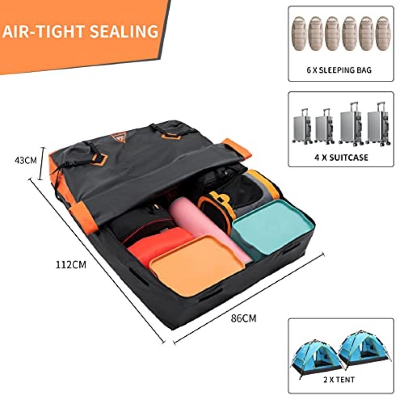 자동차 옥상 카고 캐리어 가방, 랙이 있거나 없는 모든 차량용 15 입방피트 방수 헤비 듀티 720D 자동차 지붕 수하물 가방 - 보관 가방, 미끄럼 방지 매트, 4 도어 후크