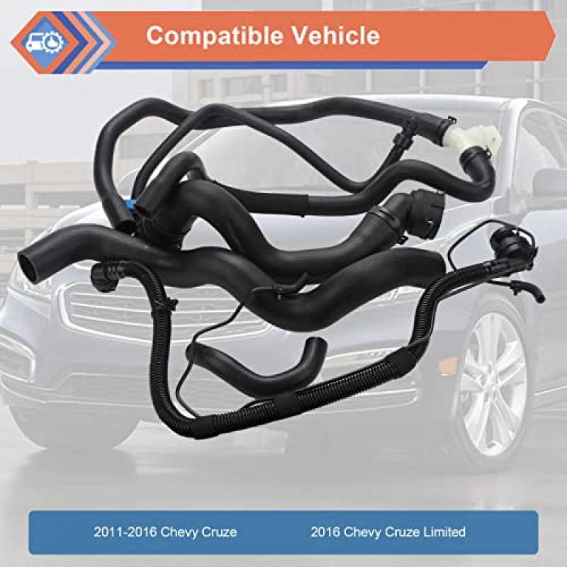 6 Pcs 엔진 라디에이터 냉각수 호스 및 히터 호스 및 PCV 파이프 및 냉각수 입구 호스 세트 2011-2016 Chevy Cruze 1.4L과 호환 가능, 교체 #13251447 13251435 13291779 94543097 25193343 55596898