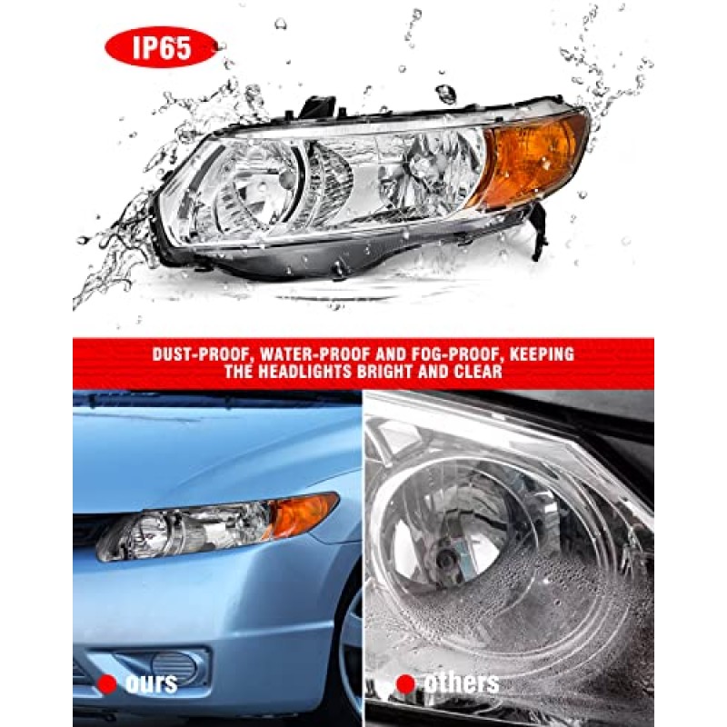 ADCARLIGHTS 2006 2007 2008 2009 2010 2011 Civic 헤드라이트 어셈블리 06-11 Honda Civic 2 도어 쿠페 클리어 렌즈 크롬 하우징(황색 반사경 헤드램프 교체 쌍 포함)