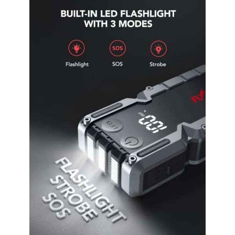 FLYLINKTECH 자동차 점프 스타터, 4000A 피크 배터리 부스터 점프 스타터 팩, USB 빠른 충전 3.0(최대 9.0L 가스 또는 8.0L 디젤)이 포함된 12V 휴대용 전원 은행, 자동 점프 박스 내장 LED 조명