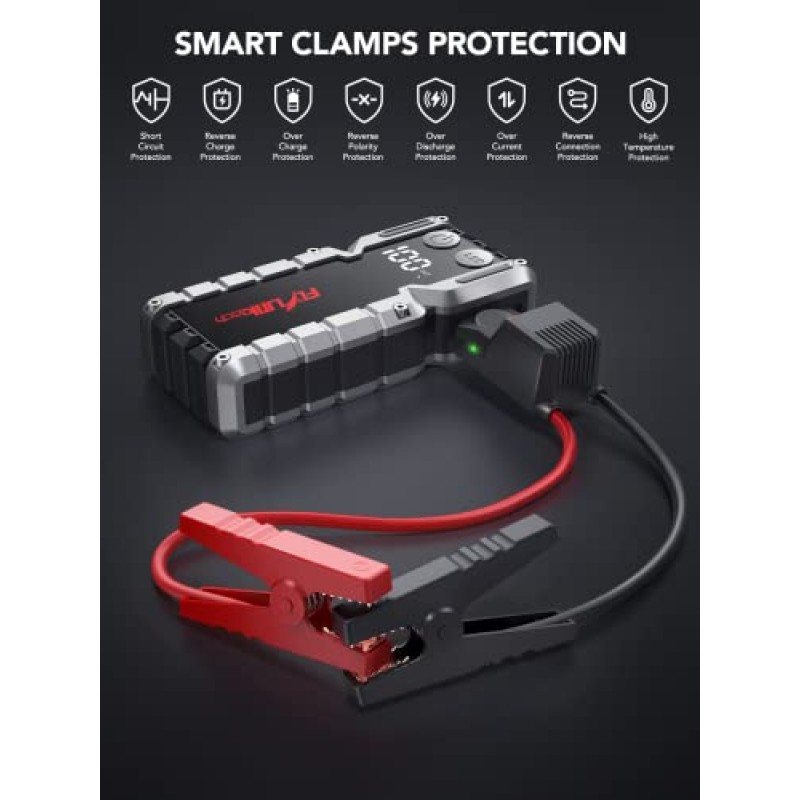 FLYLINKTECH 자동차 점프 스타터, 4000A 피크 배터리 부스터 점프 스타터 팩, USB 빠른 충전 3.0(최대 9.0L 가스 또는 8.0L 디젤)이 포함된 12V 휴대용 전원 은행, 자동 점프 박스 내장 LED 조명