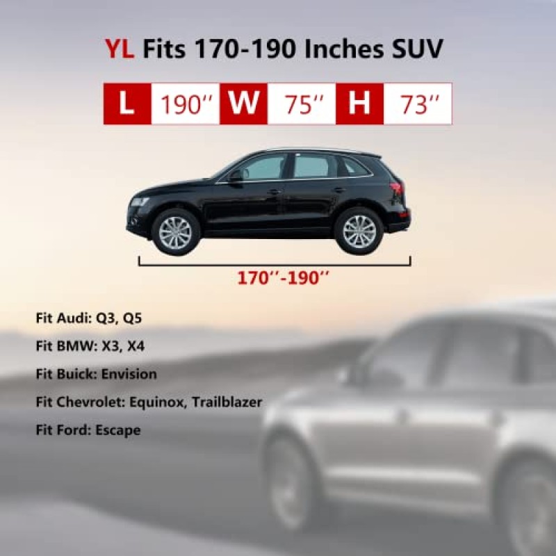Tecoom 자동차 커버 방수 전천후, 지퍼 도어가 있는 자동차용 자동차 커버, 면 백업 SUV 자동차 커버, 방풍 태양 UV 우박 보호기 자동차 커버, SUV용 범용 맞춤(170