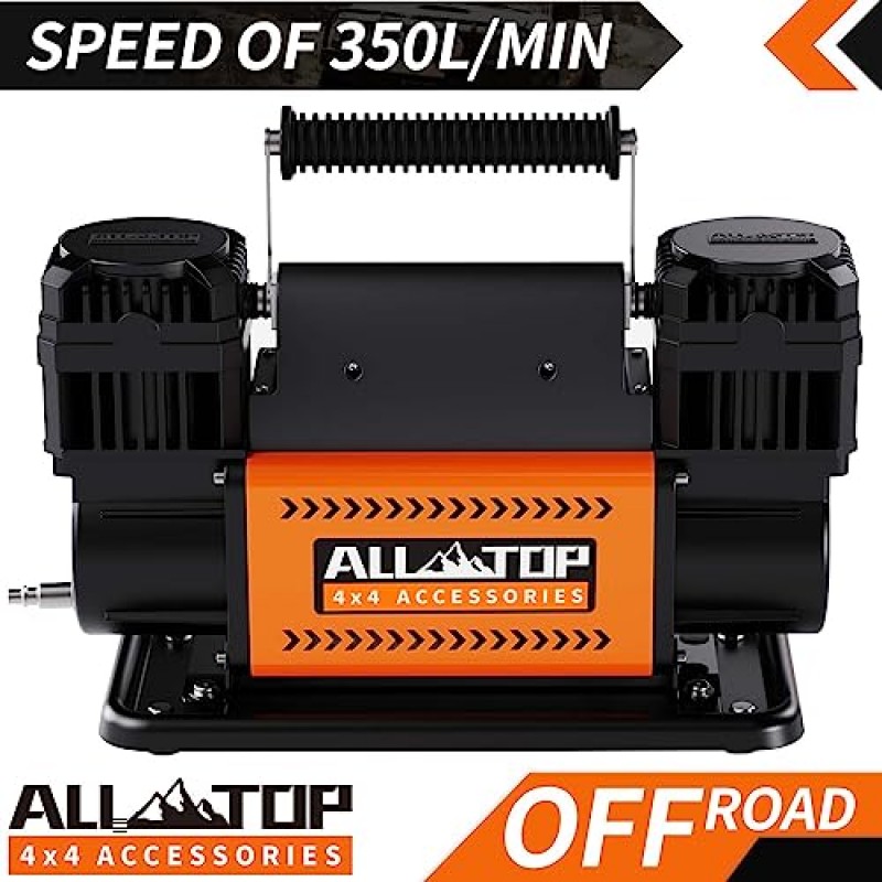 ALL-TOP 공기 압축기 키트, 듀얼 실린더 12V 휴대용 팽창기 12.35ft³/분, 트럭 타이어용 오프로드 공기 압축기 펌프, 4x4 차량 및 RV용 헤비듀티 최대 150PSI