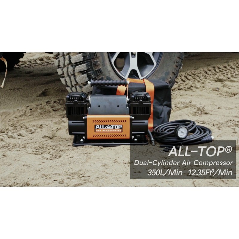 ALL-TOP 공기 압축기 키트, 듀얼 실린더 12V 휴대용 팽창기 12.35ft³/분, 트럭 타이어용 오프로드 공기 압축기 펌프, 4x4 차량 및 RV용 헤비듀티 최대 150PSI