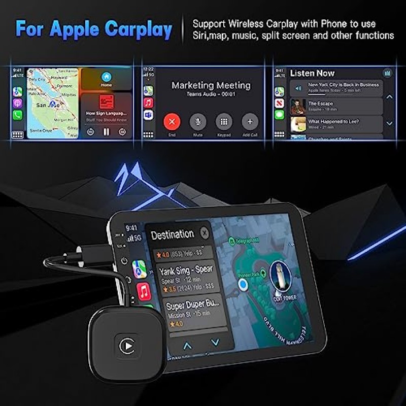 공장 유선 CarPlay 2023 업그레이드용 HEI LIANG CarPlay 무선 어댑터 플러그 앤 플레이 동글은 유선을 무선으로 빠르고 쉽게 사용하도록 변환하여 2016 및 iPhone iOS 10+의 자동차에 적합합니다.